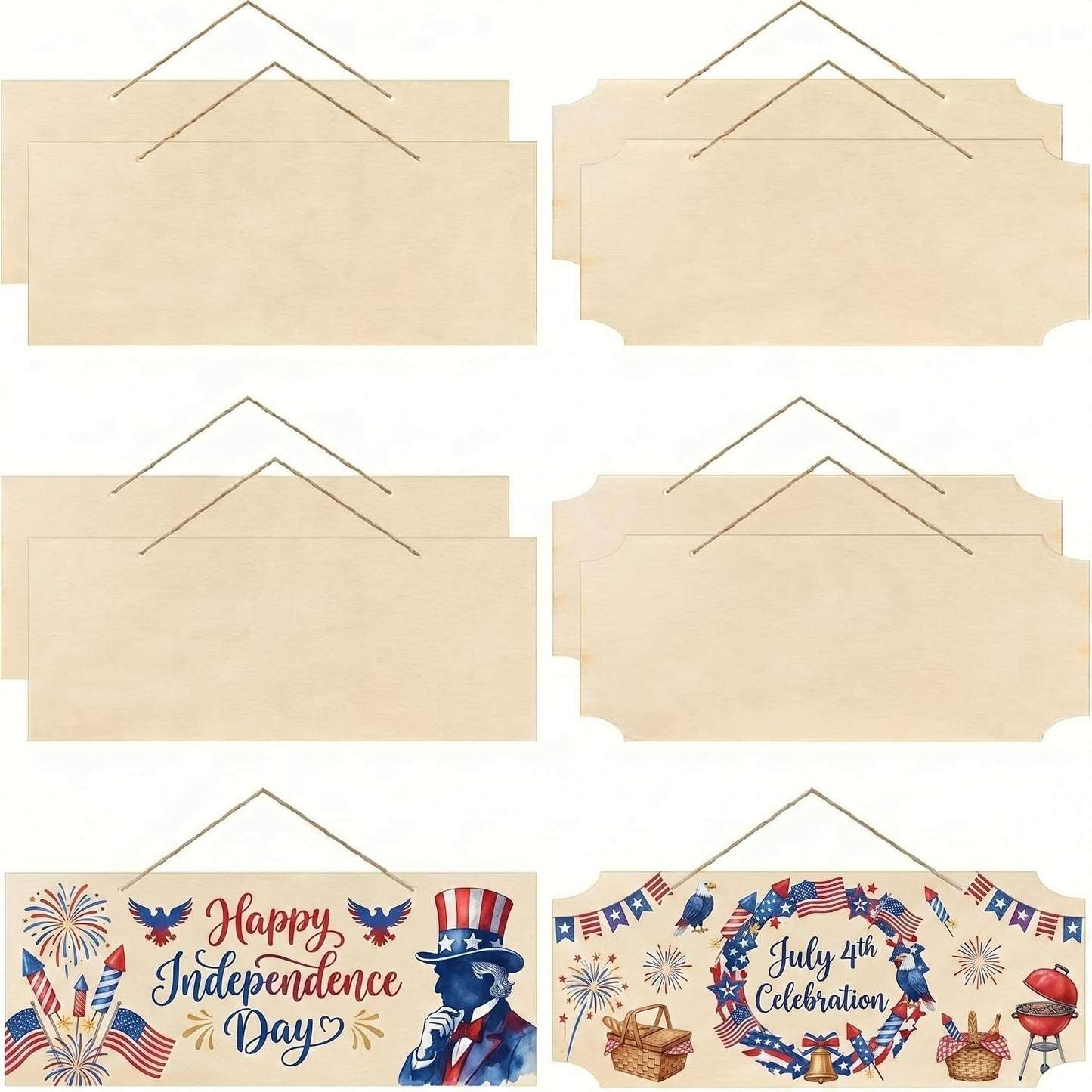 Patelai 20 Pcs Unfinished Hanging Wood Sign 9.8 x 3.9 Inch Rectangle Blank Wooden Plaque Blank Hanging Wooden Slices Banners with Ropes for Painting Writing DIY Home Crafts Supplies (2 Styles)
