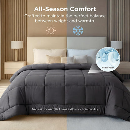 Bedsure Comforter Duvet Insert - Oversized Queen Size All-Season Down Alternative Bedding, Grey 98 x 98 Inches