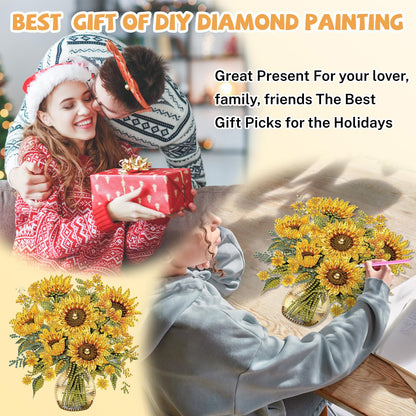Bowetile Spring Diamond Art Hanging Kits for Adults, Diamond Art Suncatchers Sunflowers, 5D Special Shape Diamond Painting Pendant Window Ornament Gifts for Home Wall Garden Door Decor