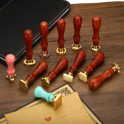 PATIKIL Round Blank Wax Seal Stamp, 6Pcs Removable Brass Head Without Carving Wooden Handle Retro for Envelope Invitation Wine Packing Gift Wrapping, Style 1