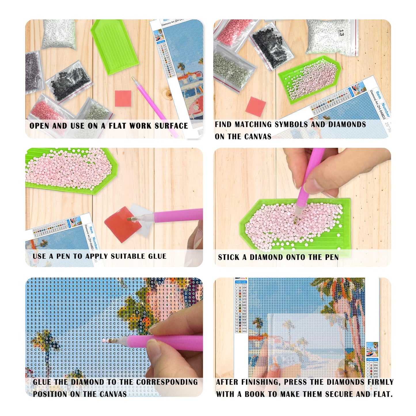 XUNLURY Pastel Ocean Beach Diamond Art Kits 4 Pcs, Summer Beach Surfer Girls Sunset Diamond Painting Kits for Adults Beginners, Full Drill Diamonds Dots for Home Decor, 9.8x11.8 Inch
