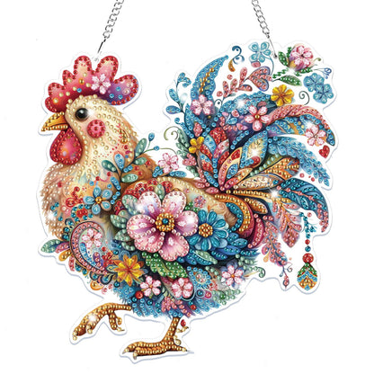 Bowetile Hanging Diamond Art Chicken Kits for Adults, 5D Special Shape Diamond Painting Rooster Pendant Kits, Animal Gem Art Suncatchers Painting Ornament for Home Garden Wall Window Decor