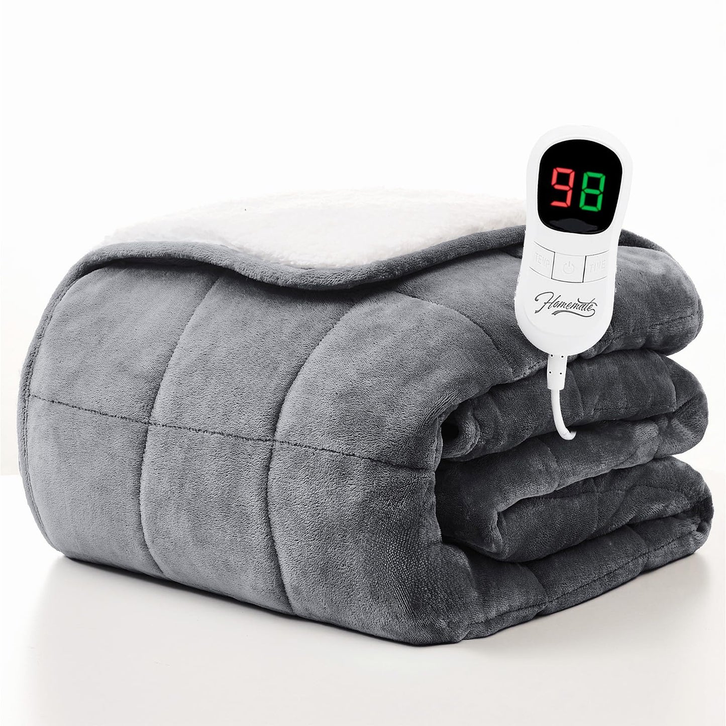 Homemate Heated Blanket Electric Throw - 50"x60" Heating Blanket Throw 1/2/4/6/8 Hours Auto-Off 10 Heat Level Over-Heat Protection Flannel Sherpa ETL Certification