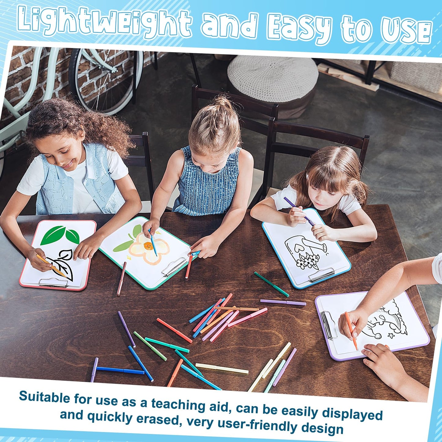 Seajan 4 Set Writing Slant Board with Stand, 15°-75° Desktop Whiteboard Dry Erase Clipboard 12x9 Inch Portable Reusable Handwriting Practice Teacher Office Supplies for Reading Drawing Studying