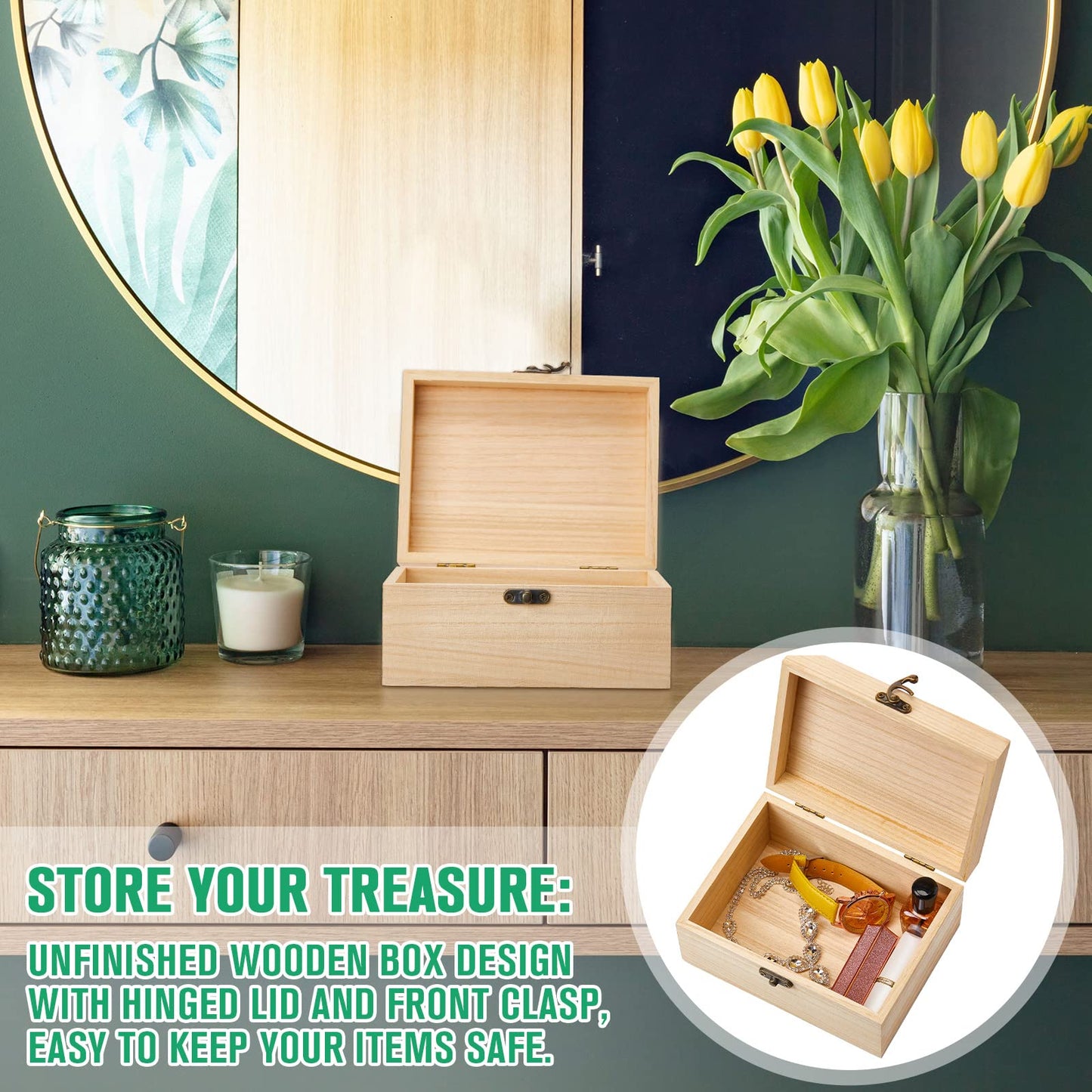 Reginary 8 Pcs Unfinished Wooden Box for Crafts Unpainted Wood Box with Hinged Lid Front Clasps Plain Jewelry Photo 6.7 x 5.1 x 3.2 In for DIY Valentine Make Your Own Gift Keepsake Storage
