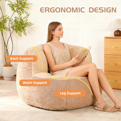 Oversized Bean Bag Chairs,Multicolor Faux Fur Couch Filled with Shredded Sponge,Large Lounger Sofa for Living Room,No Assembly Required,Brown+Camel