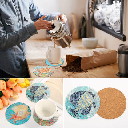 Billbotk 8 Pieces Diamond Painting Coasters Kit with Holder, Diamond Art Coasters, DIY Diamond Art Crafts Projects, Diamond Dot Kits for Adults and Beginners(Ocean Style)