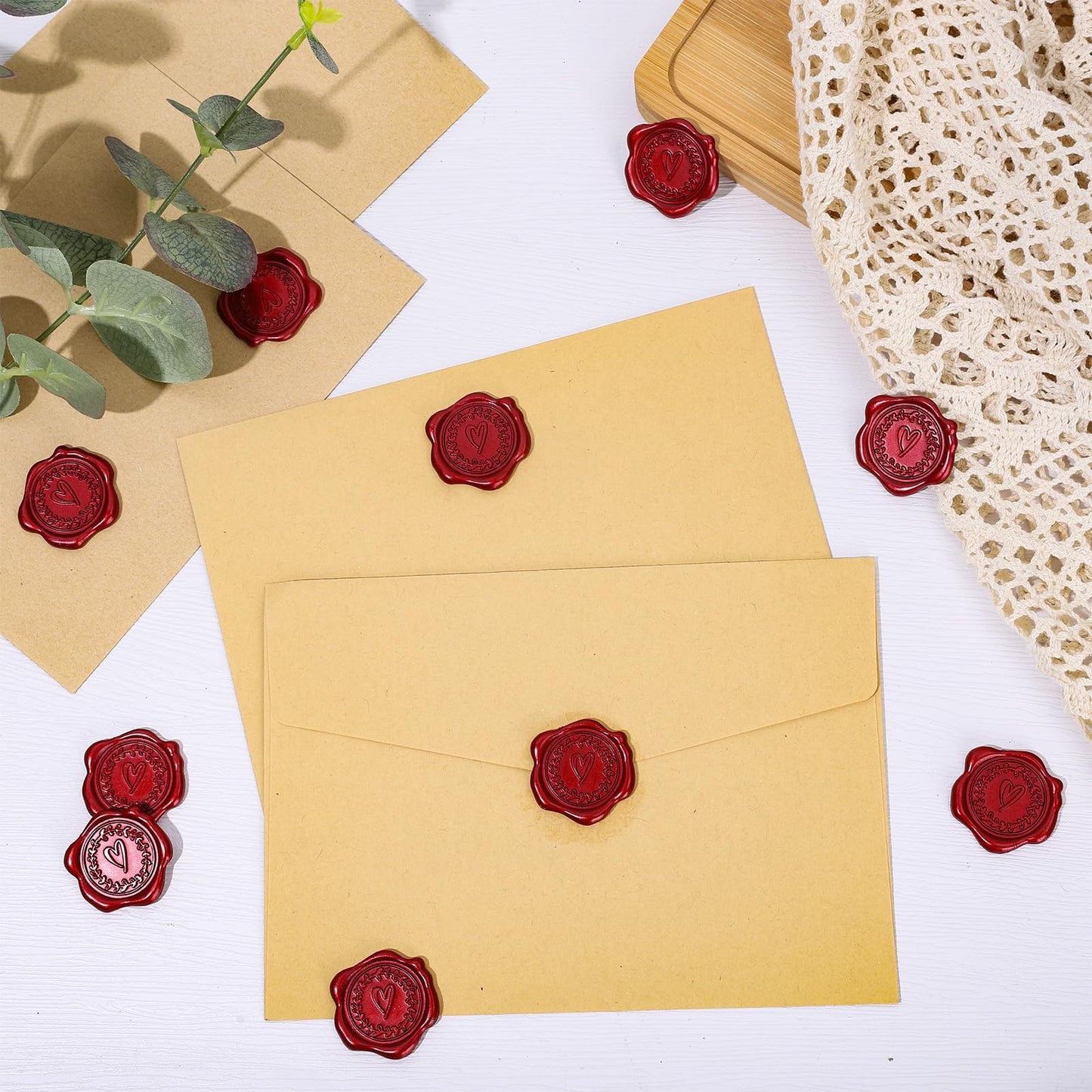 Whaline 50Pcs Valentine's Day Embossed Wax Seal Stickers Wine Red Heart Pattern Envelope Seal Decals Self-Adhesive Stamp Sticker for Wedding Invitations Greeting Cards Supplies DIY Craft, 1.2 Inch