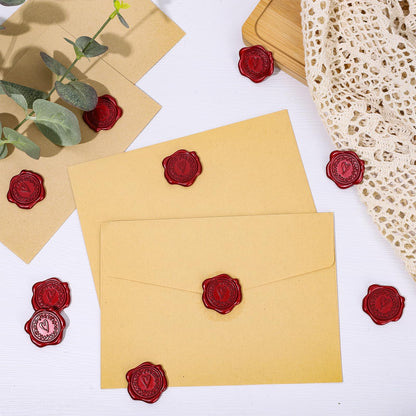 Whaline 50Pcs Valentine's Day Embossed Wax Seal Stickers Wine Red Heart Pattern Envelope Seal Decals Self-Adhesive Stamp Sticker for Wedding Invitations Greeting Cards Supplies DIY Craft, 1.2 Inch