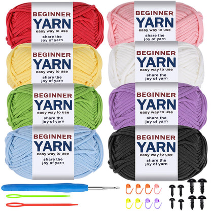 WSICSE 8x50g Beginner Crochet Yarn, Cotton Yarn for Crocheting Easy-to-See Stitches Chunky Thick Soft Yarn for Beginners Crocheting Kit Gifts