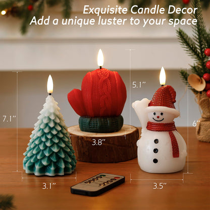 AFINETH Christmas Flameless Candles with Remote, Real Wax Battery Operated Christmas Candles, Flickering Xmas LED Candles for Table Home Party Decor, Set of 3