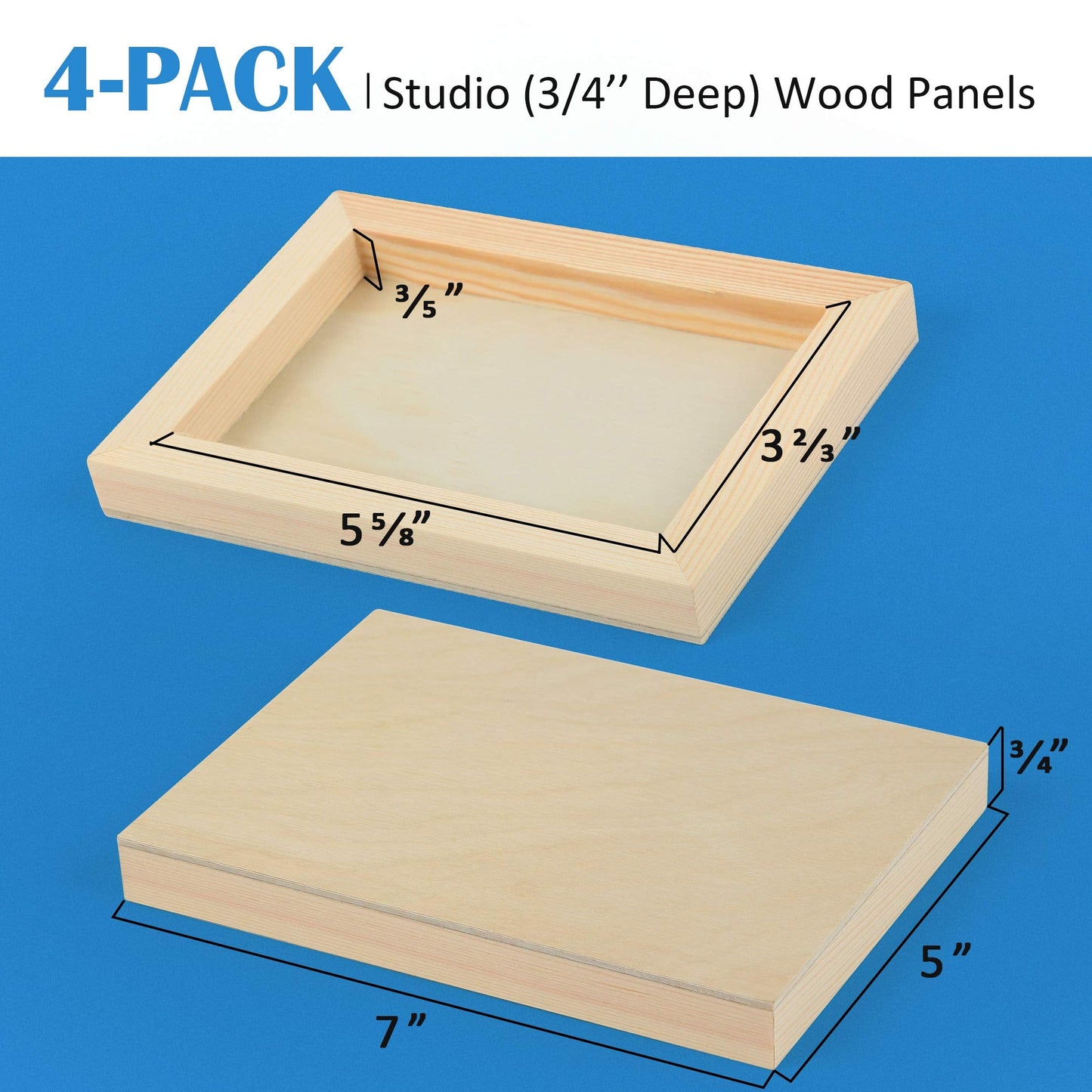 Falling in Art Unfinished Birch Wood Canvas Panels Kit, 4 Pack of 5x7’’ Studio 3/4’’ Deep Cradle Boards for Pouring Art, Crafts, Painting and More