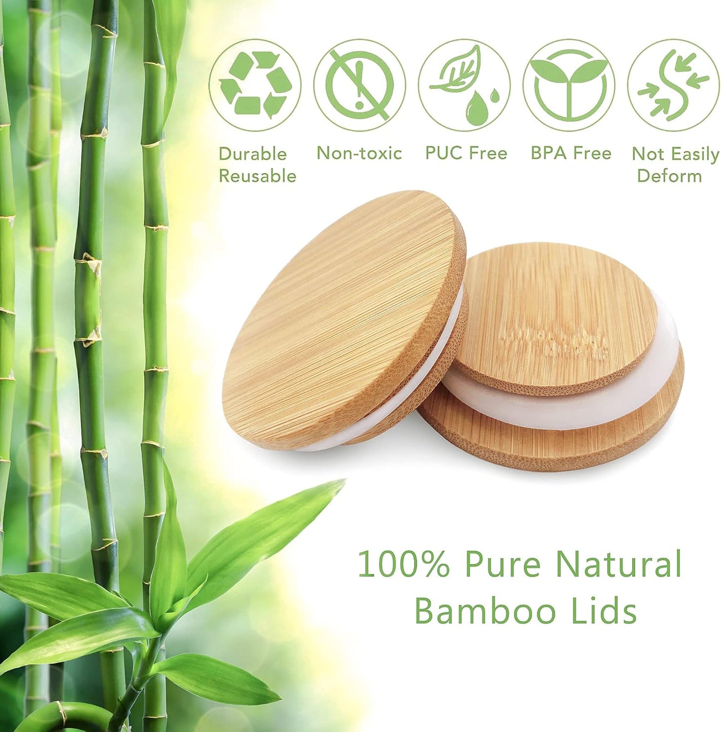 24 5 oz Oui Yogurt Jar Lids - Pcs Oui Lids - Made of Natural Bamboo Wood, with Silicone Sealing Ring and Oui Yogurt Jar