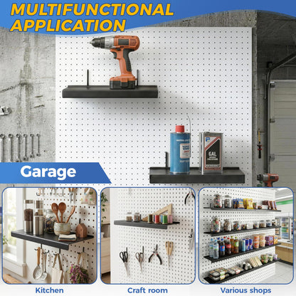 JUGGHOME 4 Pack Pegboard Shelves,10x4.3 Inch Metal Peg Board Shelving,Pegboard Accessories for Storing or Displaying,Pegboard Shelf Brackets for Retail Display Shelves,Garage Organizer,Home Storage