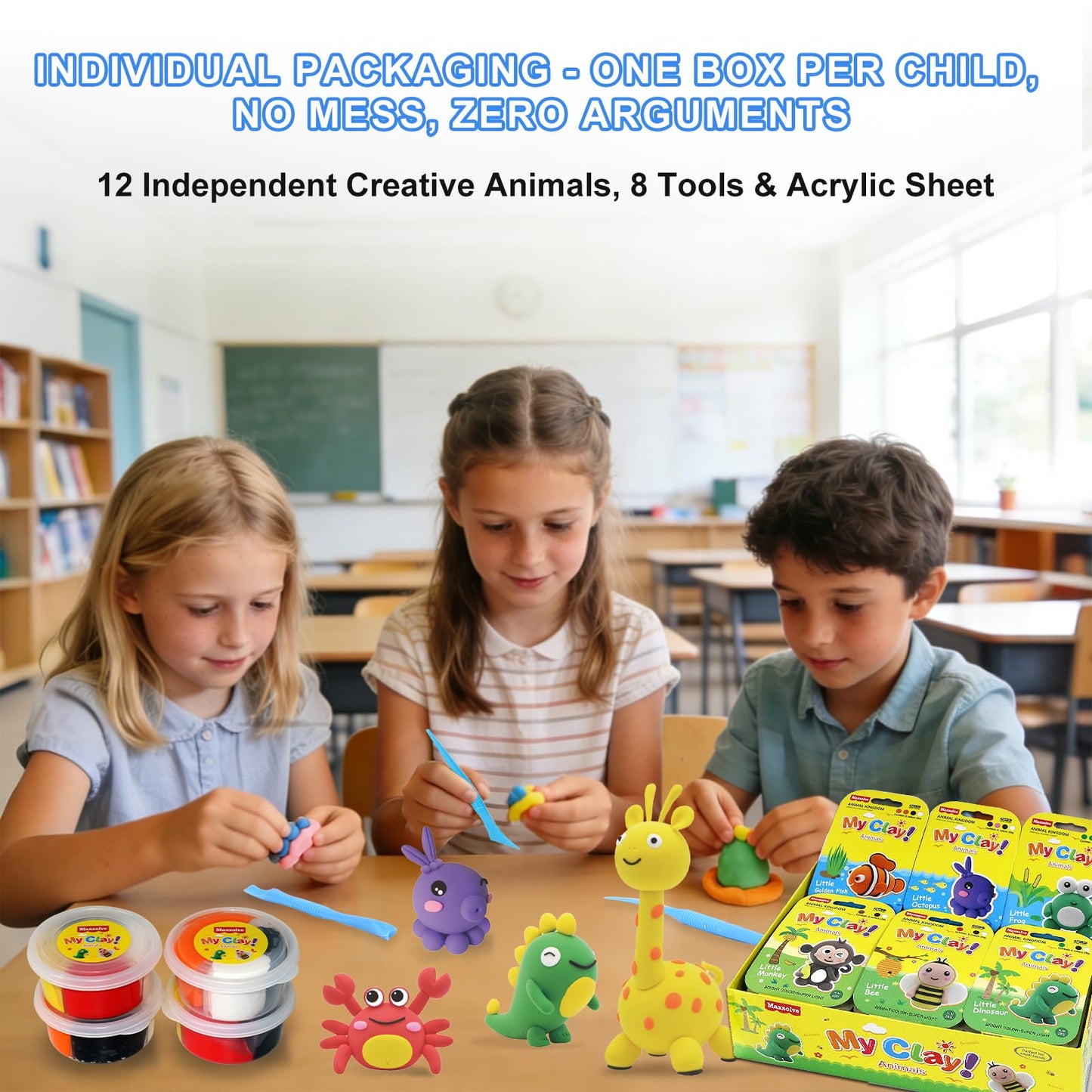 Air Dry Clay Kit for Kids: 12 Animals Modeling Magic Clay Set with Sculpting Tools and Tutorials Safe Non-Toxic & Light Soft DIY Art Craft Molding Clay School Class Home Party Gifts for Boys Girls