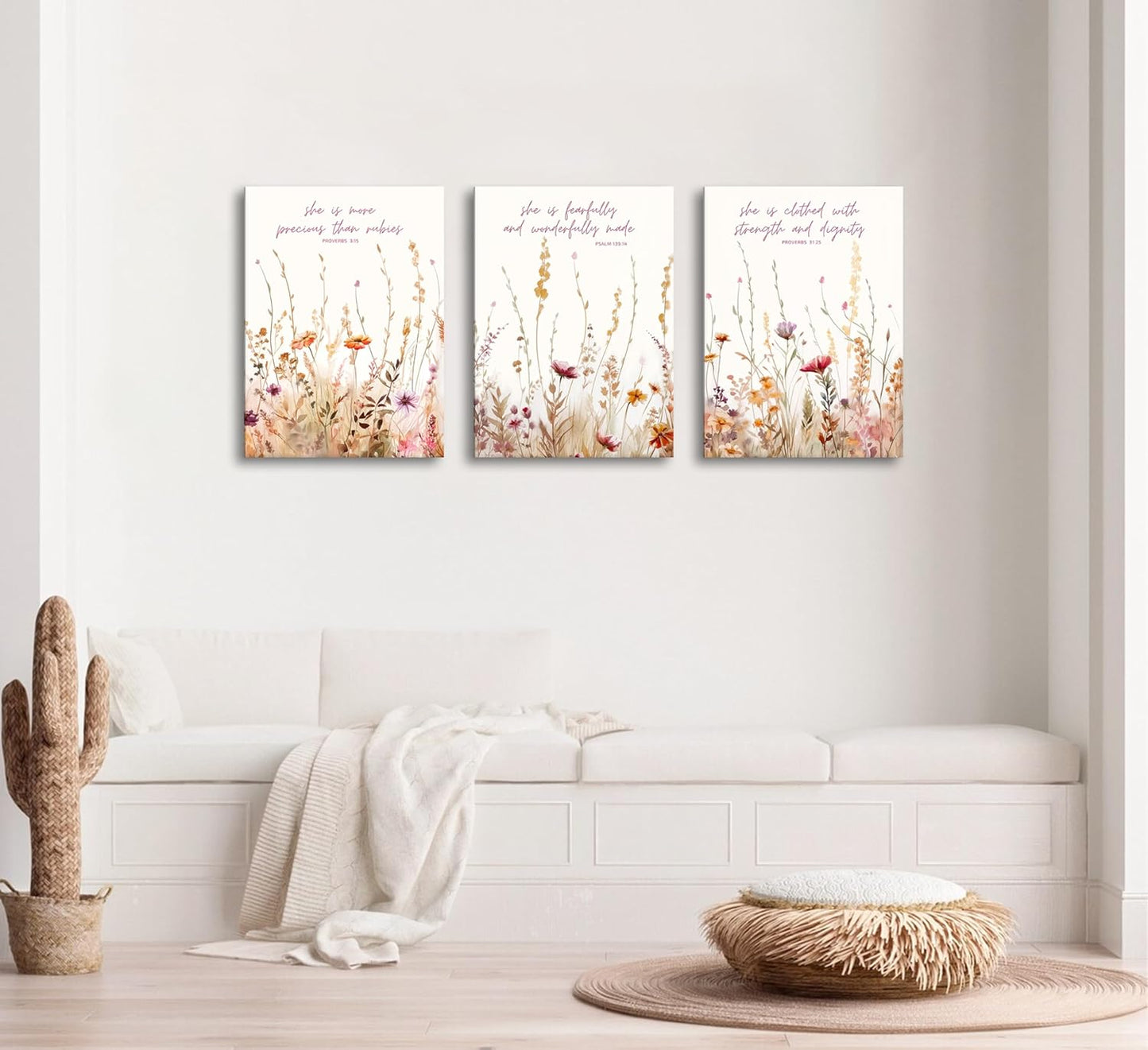 3Pcs MALEDO Christian Nursery Canvas Wall Art Bible Verse Floral Pictures Wall Decor Boho Wildflower Nursery Posters