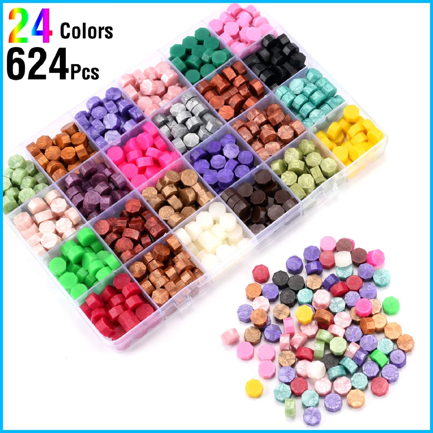 CHUHUAYUAN Wax Seal Stamp Kit - 24 Colors, 624 Pcs Stamp Beads, Sealing Wax Warmer, Metallic Pen & Envelope, Gift & Decoration Set