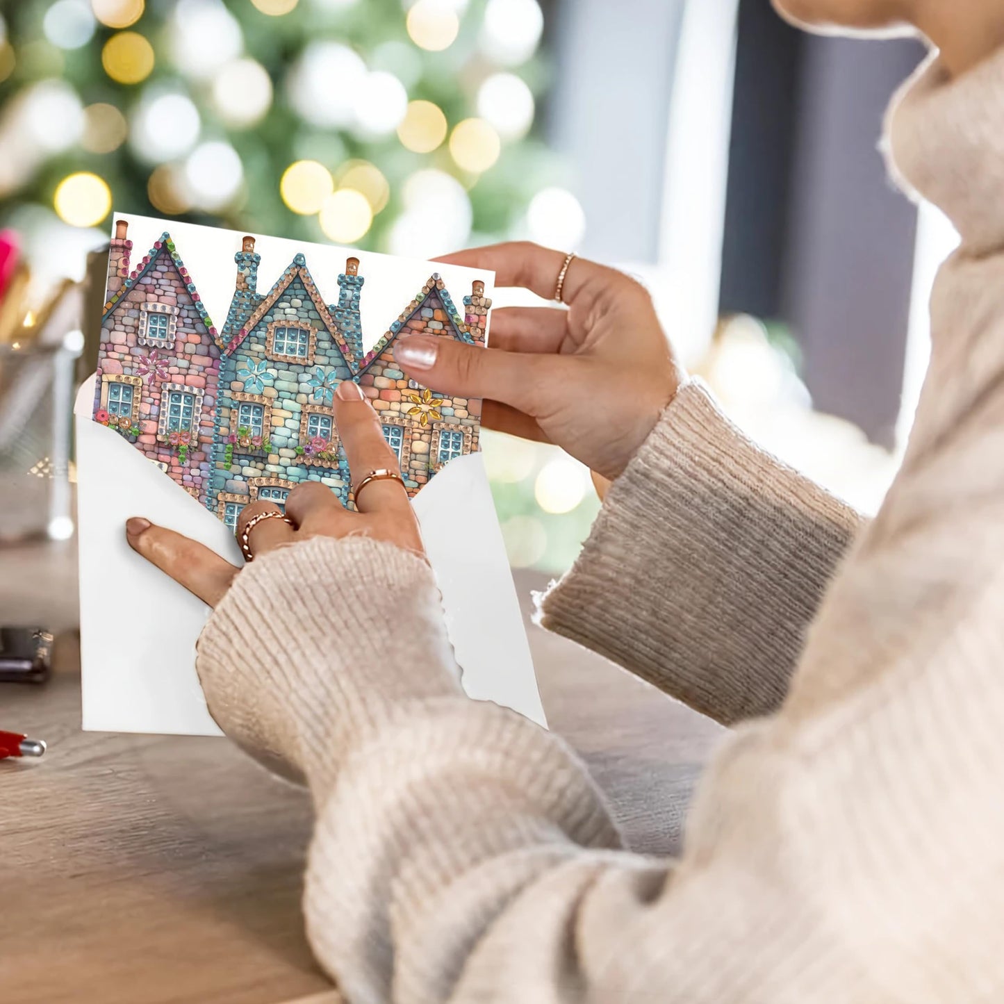 MaiYiYi 6 Packs DIY House Diamond Painting Greeting Cards Kit, Flower Diamond Art Cards with Envelopes, Thank You Card for Family Friends Holiday Birthday