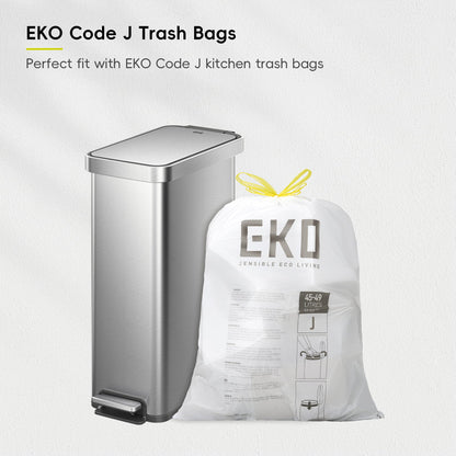 EKO Hudson Slim 50L / 13.2 Gallon Kitchen Trash Can with Lid, Stainless Steel Step Garbage Can for Kitchen or Home, Space-Saving Garbage Can with Soft Close Lid, Stay-Open, Liner Ring, Handle