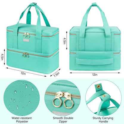 LEFOR·Z Nail Polish Organizer,Double-Layer Nail Organizers and Storage,Nail Polish Carrying Case for 40 Bottles (15ml-0.5 fl.oz) and Nail Lamp,Portable Nail Polish Holder for Nail Supplies,Mint Green