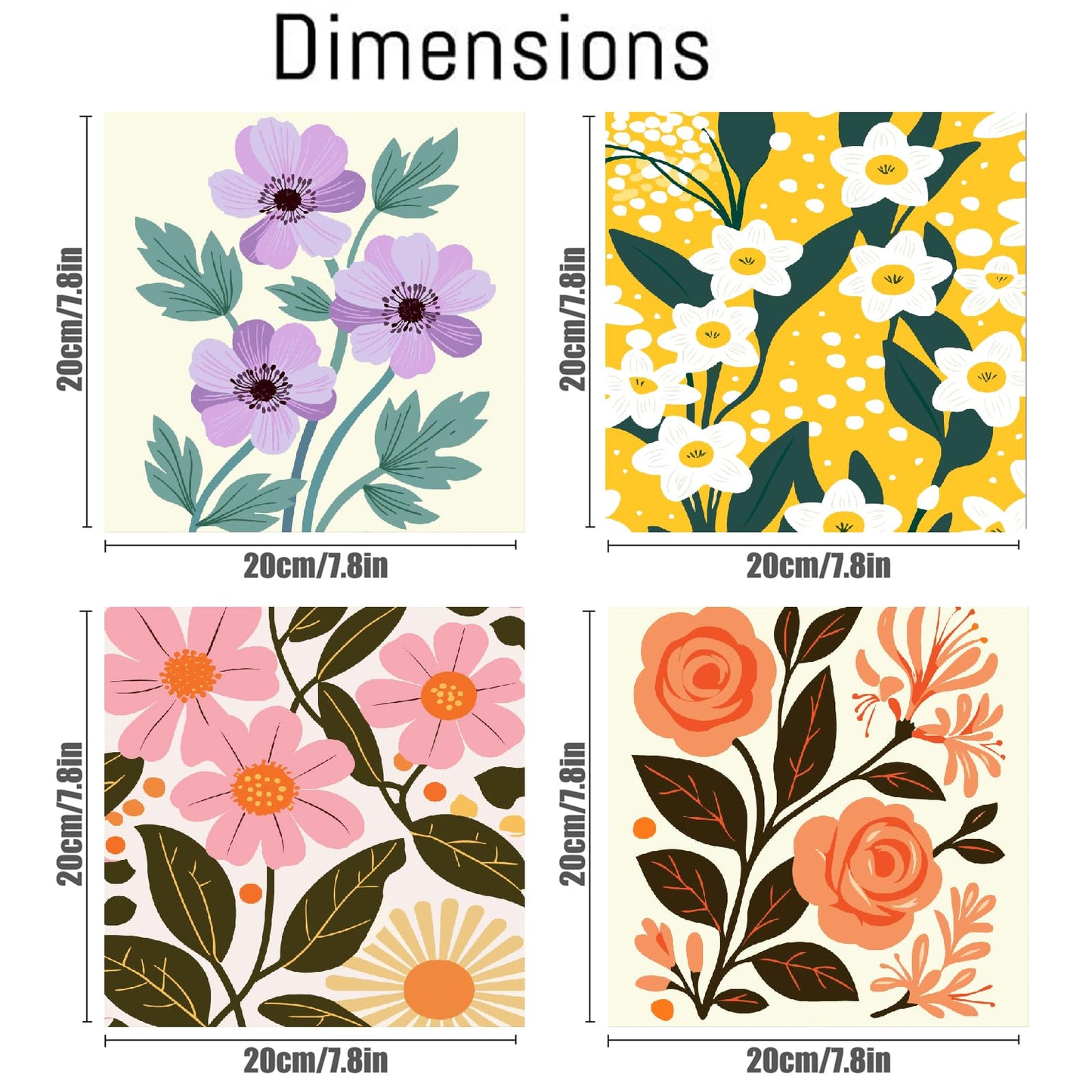 Canrichshop 4 Pack Adult Paint by Number Kits Beginner & All Ages 4-8-12 and More,Framed Flowers Painting by Numbers, DIY Paint by Numbers for Adults for Decor Present 8X 8 inch