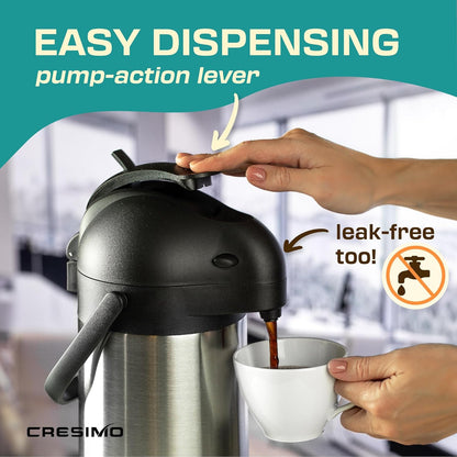 Coffee Carafe Airpot & Cleaning Brush - 101oz / 3L Airpot for Hot or Cold Drink, Coffee Dispenser with Pump