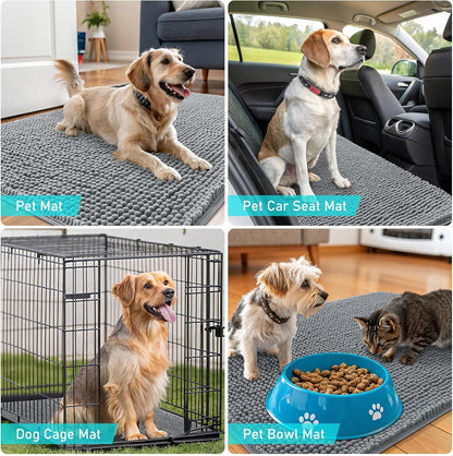 OLANLY Dog Door Mat Set - Absorbent Non-Slip Washable 4-Piece 30x20 Mud Mat | Quick Dry Chenille, Grey