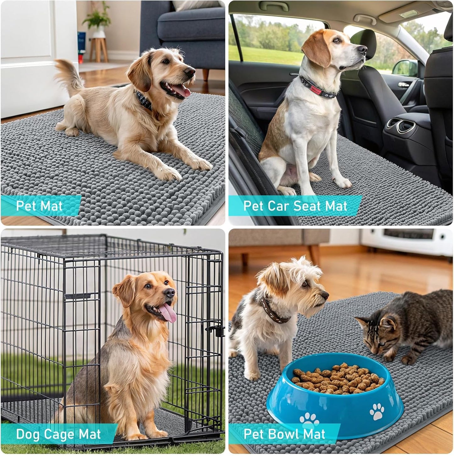 OLANLY Dog Door Mat - Absorbent Non-Slip Chenille Mat for Muddy Paws | 47x24 Inches, Grey