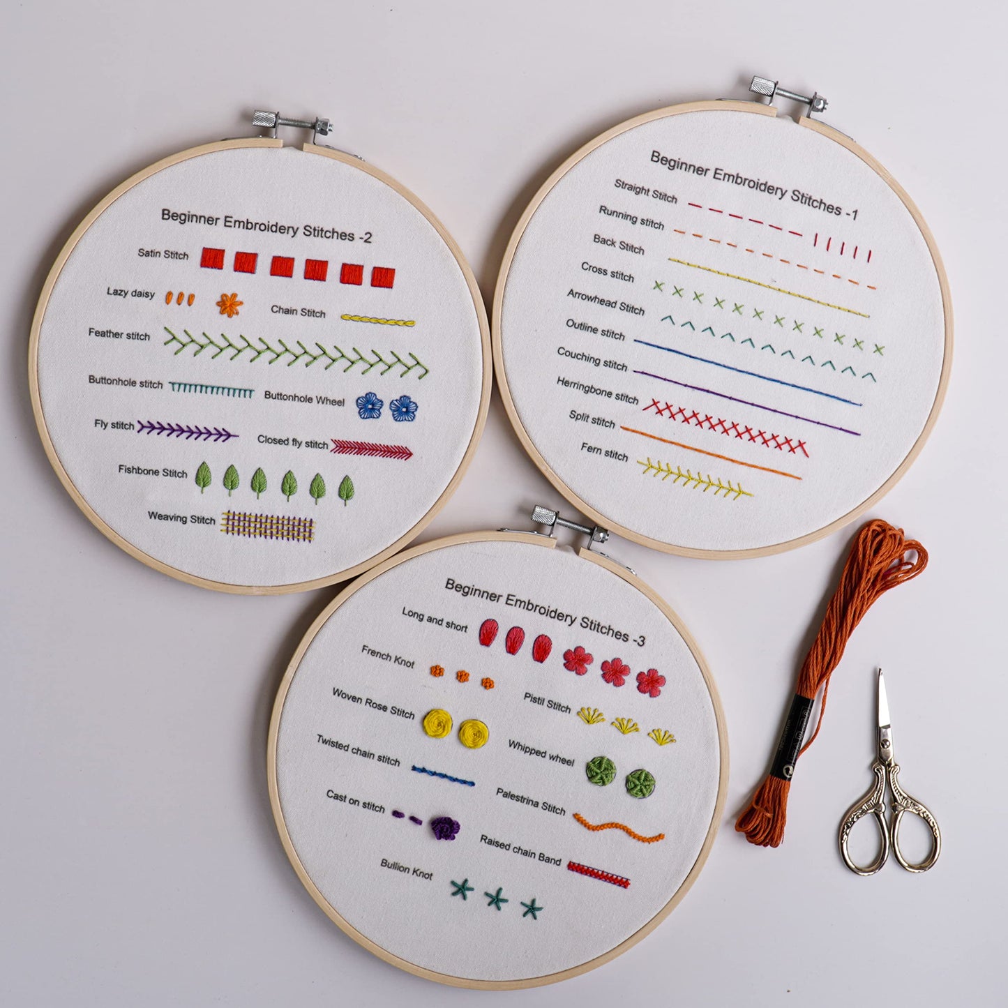 Bonroy Beginners Embroidery Practice kit 3 Sets to Learn 30 Different Stitches for Craft Lover Hand Stitch with Embroidery Fabric with Skill Techniques
