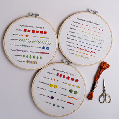 Bonroy Beginners Embroidery Practice kit 3 Sets to Learn 30 Different Stitches for Craft Lover Hand Stitch with Embroidery Fabric with Skill Techniques