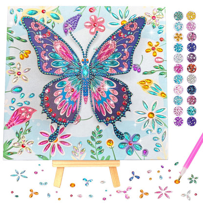 Arts and Crafts for Age 8-12, Framed Canvas Diamond Art Kits for Adults, Butterfly Diamond Art with Wooden Triangle Easel, Diamond Painting for Beginners, Birthday Gifts for Women, Gifts for Girls 6-8