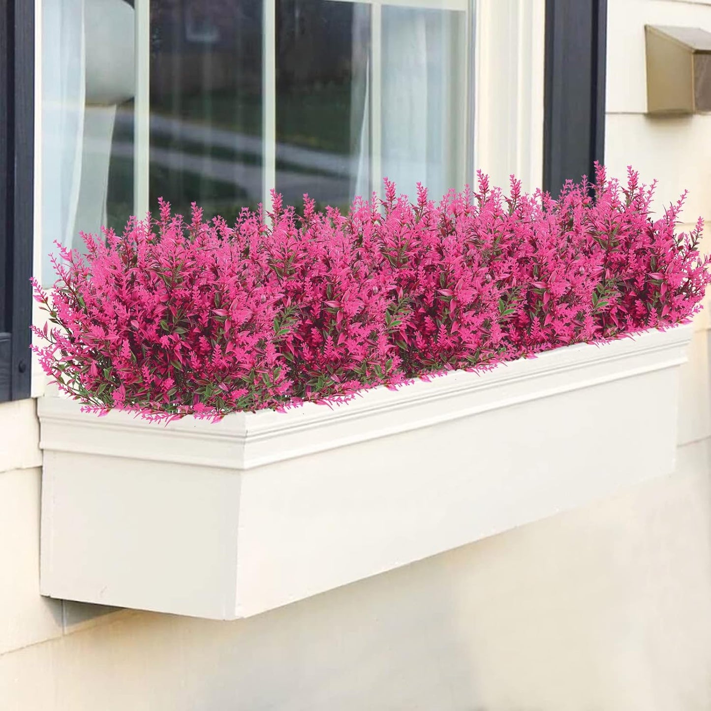 GREENRAIN 8 Bundles Artificial Lavender Flowers, UV Resistant Faux Plastic Plants for Garden, Porch, Window Box Décor