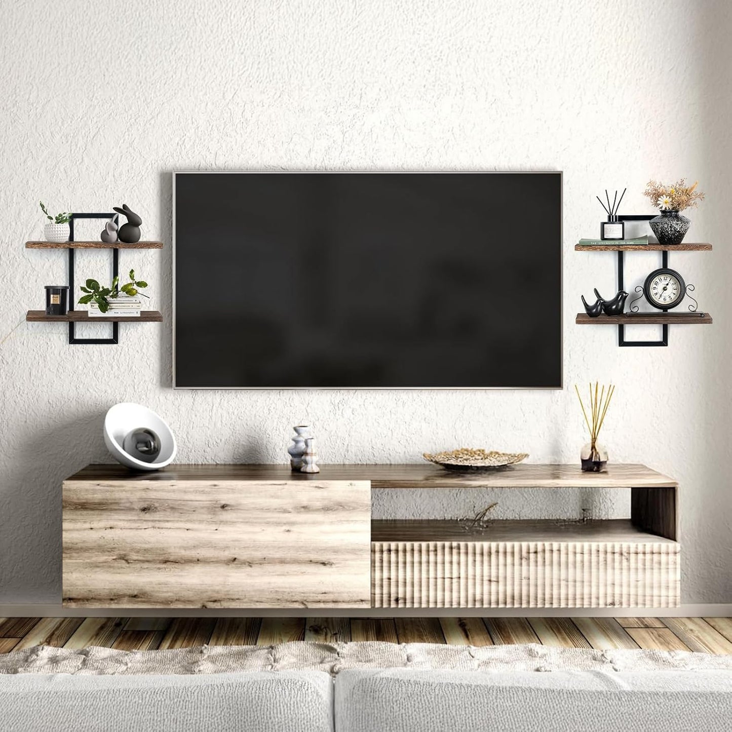 2-Tier Decorative Floating Shelves for Bedroom: Display Hanging Shelves Storage for Home Office Small Space Corner