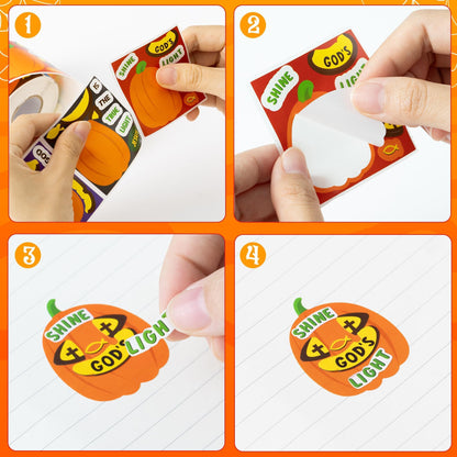 Haooryx Pumpkin Religious Sticker Roll - 300Pcs Make A Autumn Halloween Pumpkin Face Stickers Self Adhesive Waterproof Vinyl Water Bottle Page Activity Pad Fall Party Favor Scrapbook DIY Church Event