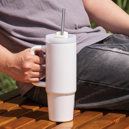 AGH 4 Pack 30 oz White Sublimation Tumbler with Handle, Stainless Steel Straw, Insulated Double Wall Vacuum Reusable Cups with Leakproof Lid