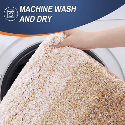 OLANLY Bathroom Runner Rug - Extra Soft Microfiber Mat with Rubber Backing | 47x17, Quick Dry, Beige