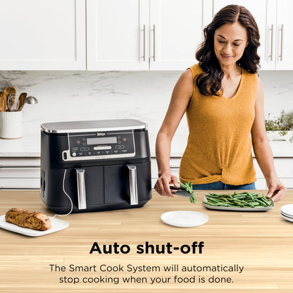 Ninja Foodi Air Fryer w/ Smart Cook Thermometer | 6-in-1 Air Fry, Roast, Bake, Dehydrate & More | DualZone™ Match Cook & Smart Finish, 2 Independent Baskets | XL 10 Qt, Stainless Steel | Black, DZ550