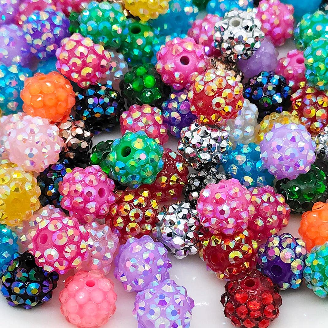 Sparkly Resin Beads, 12mm Rhinestone Ball Beads, Multi-Color Pack, 80-Piece Set (Mixed Color)