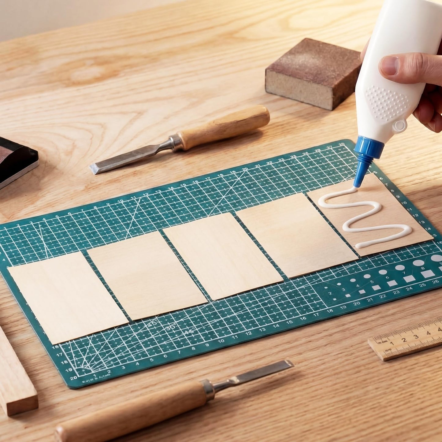 Novabright 100 Pcs Maple Fingerboard Wood Veneer Pieces 4" x 2.6" 60 Straight Cut, 40 Cross Cut 1/42" Thickness for String Instrument Fingerboards Crafting Repairing