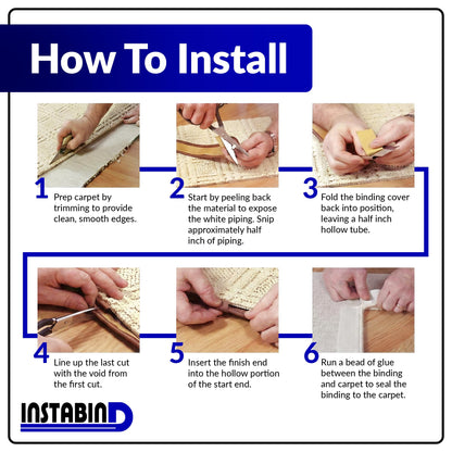Instabind 54 ft Roll Premium Carpet Edge Binding – Regular Style Carpet Edge Trim - Do-It-Yourself Glue On Rug Edging - Durable & Easy Finishing for Rug Edges - USA Made Flooring Products, Malt