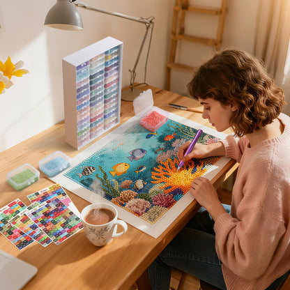 Glotrove Diamond Art Storage Containers Trays, 45pcs Diamond Painting Trays with Lids, 2-in-1 Beads, Gems & Drills Storage and Line-Up Accessories for Diamond Painting