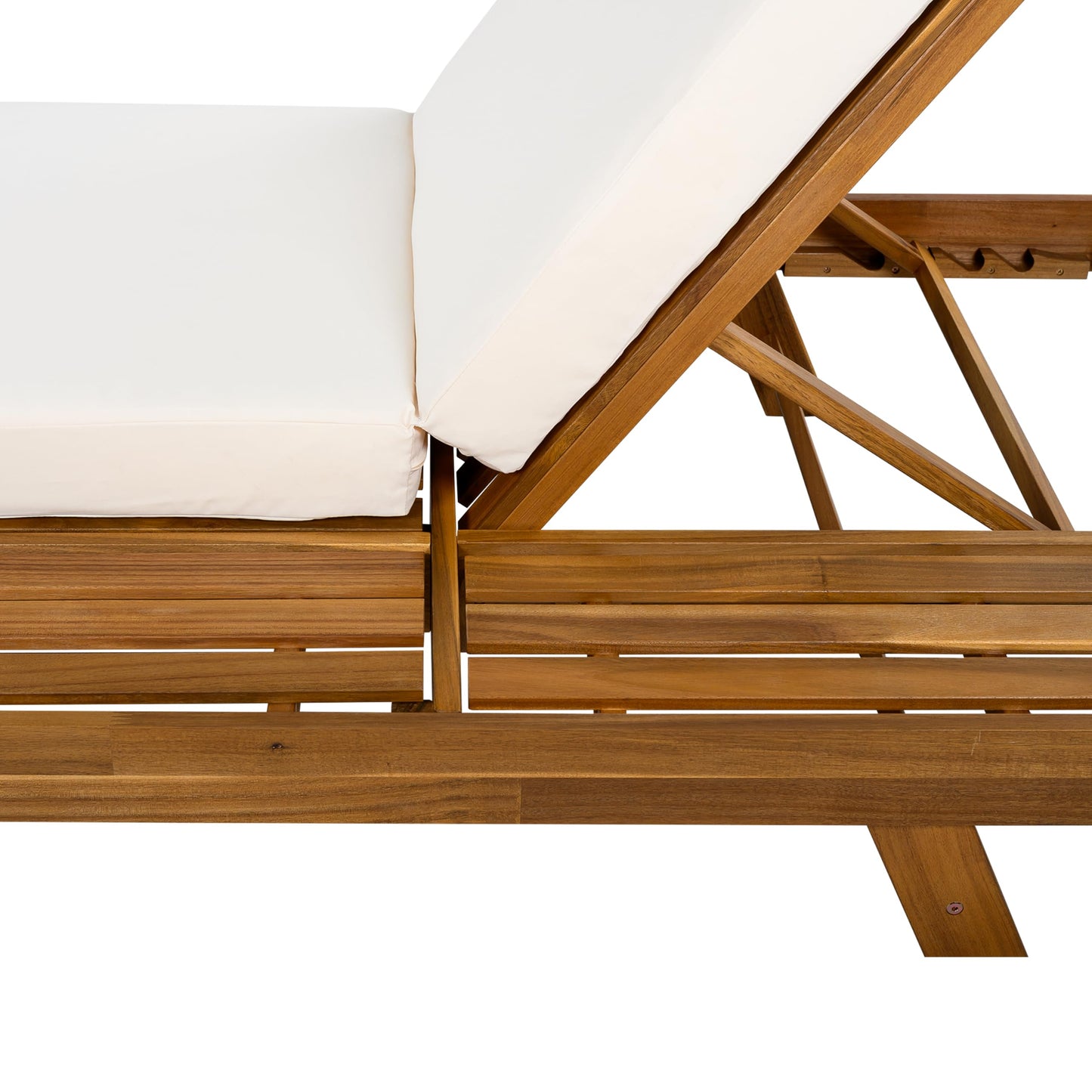Christopher Knight Home Kayes Acacia Wood Chaise Lounge with 4'' Cushion, Outdoor 79'' Patio Recliner Chair with 4-Position Adjustable Backrest, Sun Lounger for Poolside Backyard, Teak+Cream
