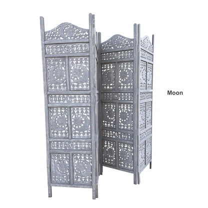 Hand Crafted 4-Panel Wood Divider, Multi-Panel Privacy Screen (Box Floral)