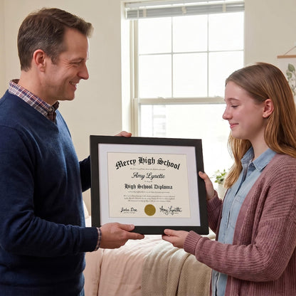 Americanflat 11x14 Diploma Frame with Shatter-Resistant Glass - Use as 8.5x11 Frame with Mat or Display 11x14 Documents Without Mat - Certificate Frames with Engineered Wood for Wall Display - Black