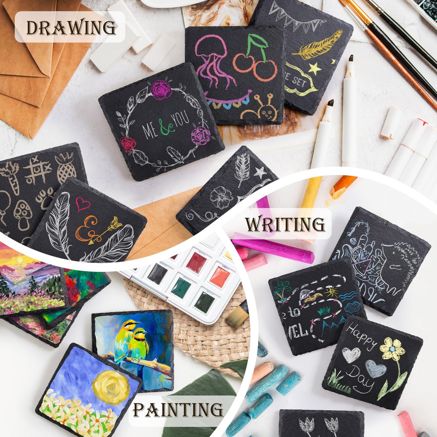 72 Pieces Slate Drink Coasters, GOH DODD 4 Inch Black Coasters Stone Coaster Set, Laser Engraving Blanks with Anti-Scratch Bottom for Home Office Bar Outdoor Housewarming Gifts Wedding Party, Square