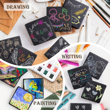 72 Pieces Slate Drink Coasters, GOH DODD 4 Inch Black Coasters Stone Coaster Set, Laser Engraving Blanks with Anti-Scratch Bottom for Home Office Bar Outdoor Housewarming Gifts Wedding Party, Square