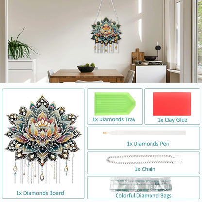 SENQAO Lotus Diamond Art Hanging Kit for Adult, Special Shaped Rhinestone, Double Sided DIY Acrylic Diamond Art Painting Window Pendants Home Garden Wall Hanging Kits Hanging Ornament