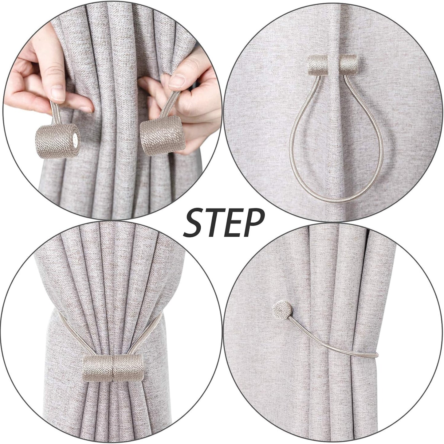 Curtain Tiebacks Clips, Strong Magnetic Tie Band for Home Office Decorative Drapes, 2PCS, Beige
