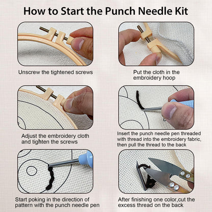 Nuberlic Punch Needle Kit for Beginners Cute Bee Pattern DIY Hoop Embroidery Punch Needle Starter Craft Set with Pre-Printed Fabric, Yarn, Frame & Tools Step-by-Step Introduction