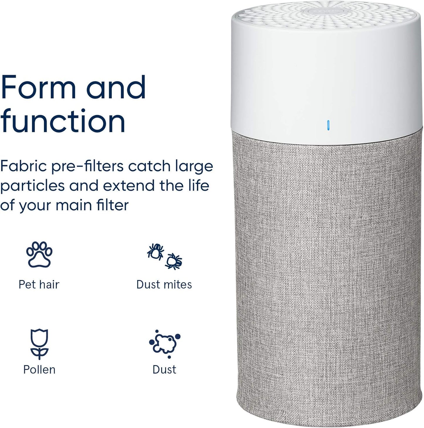 BLUEAIR Blue Pure 411 Auto Pre-Filter, Washable Fabric Traps Pollen, Pet Hair & Dust, Light Gray
